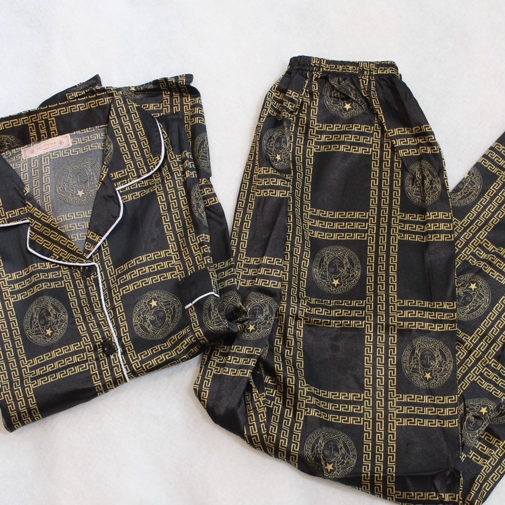 Vintage Elegant Black and Gold Pajama Set